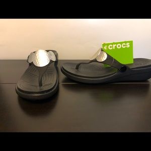 Croc wedge heel flip flops